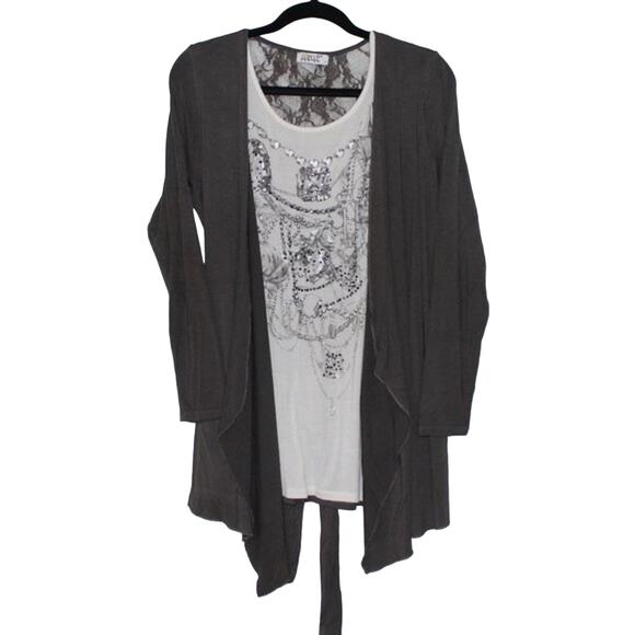 Gray Connected Cardigan and Shirt Size Large - Picture 1 of 4